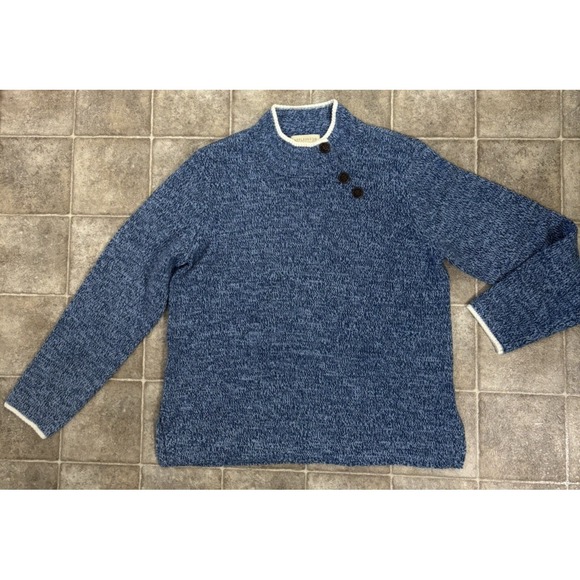 Appleseed's Sweaters - Appleseed's Women Blue W/White Trim Button Detail Mock Neck Sweater‎ Sz L